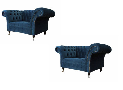 Sessel Chesterfield Möbel Set 2x Einsitzer Set luxus Sessel Couchen 2tlg.